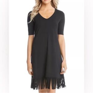 NWT Karen Kane V-neck Black Fringe Dress Small
